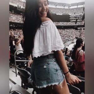 Off the shoulder beachy bohemian cropped top with crochet detail perfect